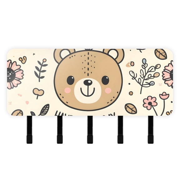 Teddy Bears Flowers Bees Mail Holder Organizer Wall Mount with Shelf Key Holder Key Rack with 5 Key Hooks for Wall Decorative