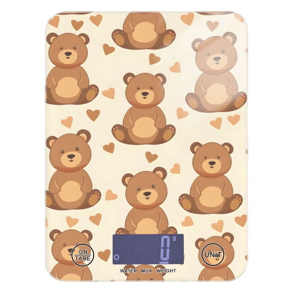 Teddy Bears Food Scale Digital Kitchen Scale Waterproof Tempered Glass Tare Function 11 lb for Baking Cooking Meal Prep