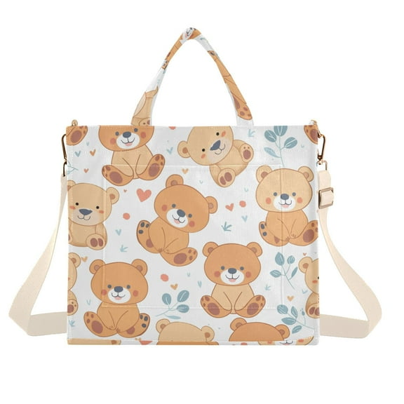 Teddy Bears Full Corduroy Tote Bag Handbag Large Messenger Bag Shoulder Crossbody Zipper Bag Purse