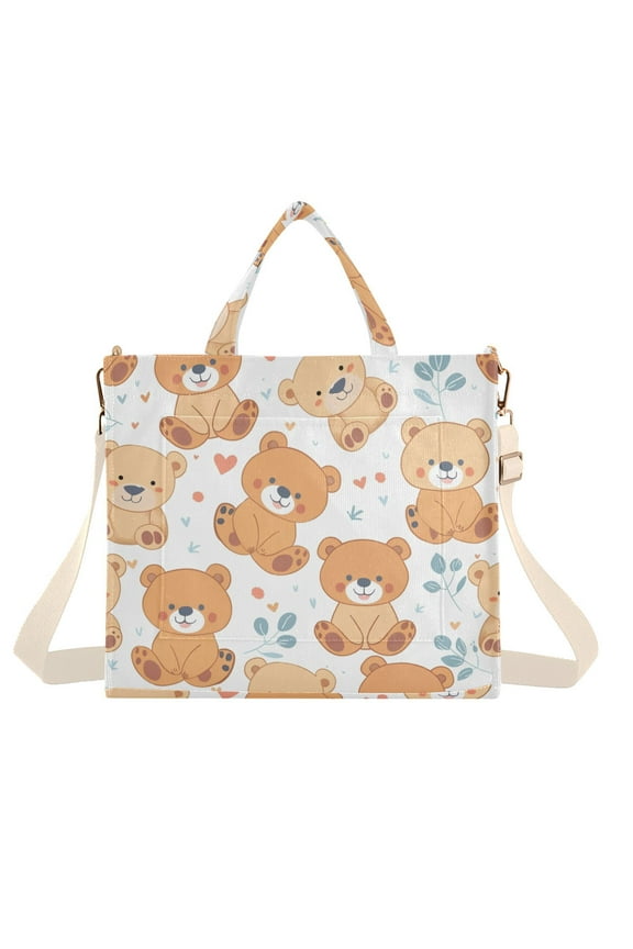 Teddy Bears Full Corduroy Tote Bag Handbag Large Messenger Bag Shoulder Crossbody Zipper Bag Purse