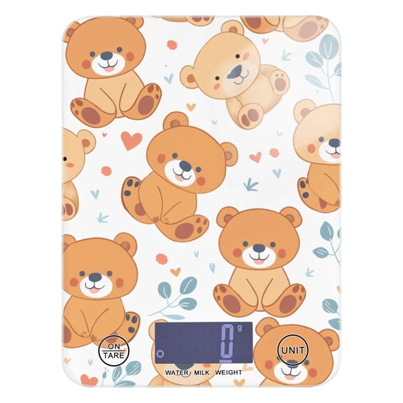 Teddy Bears Full Food Scale Digital Kitchen Scale Waterproof Tempered Glass Tare Function 11 lb for Baking Cooking Meal Prep
