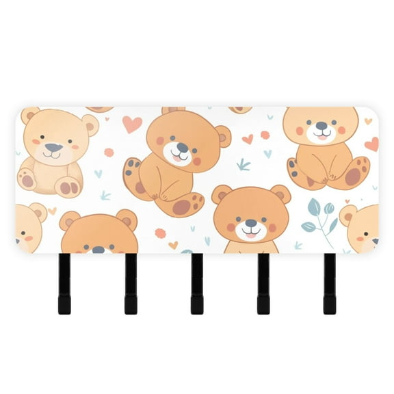 Teddy Bears Full Mail Holder Organizer Wall Mount with Shelf Key Holder Key Rack with 5 Key Hooks for Wall Decorative