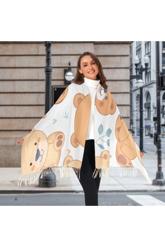 Teddy Bears Full Winter Scarf for Women Fashion Warm Long Soft Blanket Scarves Gifts