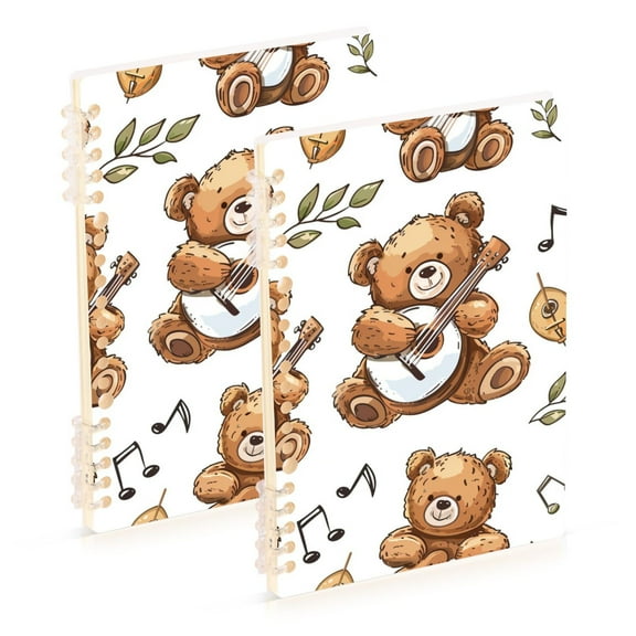 Teddy Bears Guitas Leaves Music Ring Binder Notebook Journey Note Diary College Ruled Spiral Notebook Study Loose Leaf Paper A5 60 Pages