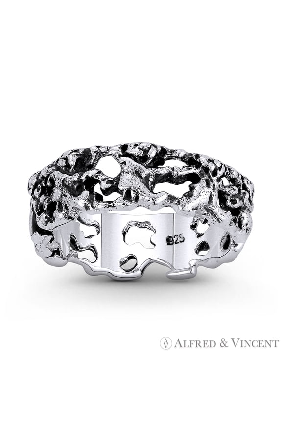 Teddy Bears Holding Hands Love & Affection Charm 6mm Band Eternity Ring in Oxidized .925 Sterling Silver
