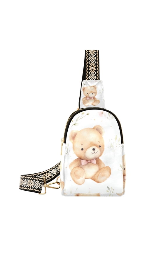 Teddy Bears Leaves Crossbody Bags Backpack Chest Bag Shoulder Bag Waist Bag for Outdoor Travel Hiking Fitness Cycling