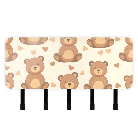 Teddy Bears Mail Holder Organizer Wall Mount with Shelf Key Holder Key Rack with 5 Key Hooks for Wall Decorative