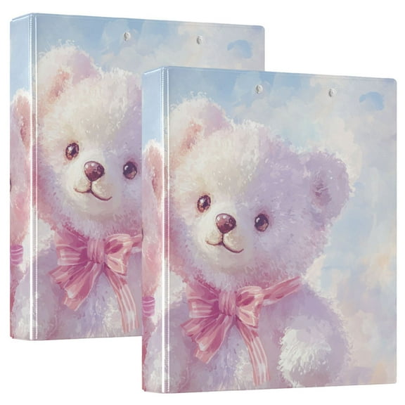 Teddy Bears Pink Bows 3 Ring Binders 1.5 inch Hardcover File Folders with Interior Pockets A4 Size Organizer for School Office Hospital