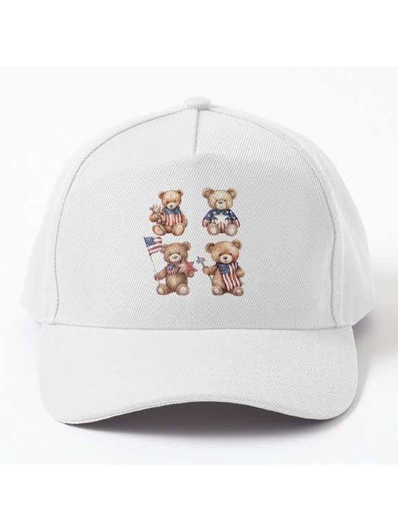 Teddy Bears United Baseball Hat, Plush American Celebration Character Design Cap