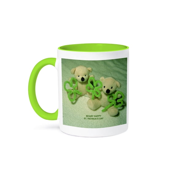 3dRose, Teddy Bears with Shamrocks, 11oz Two-Tone Green Mug