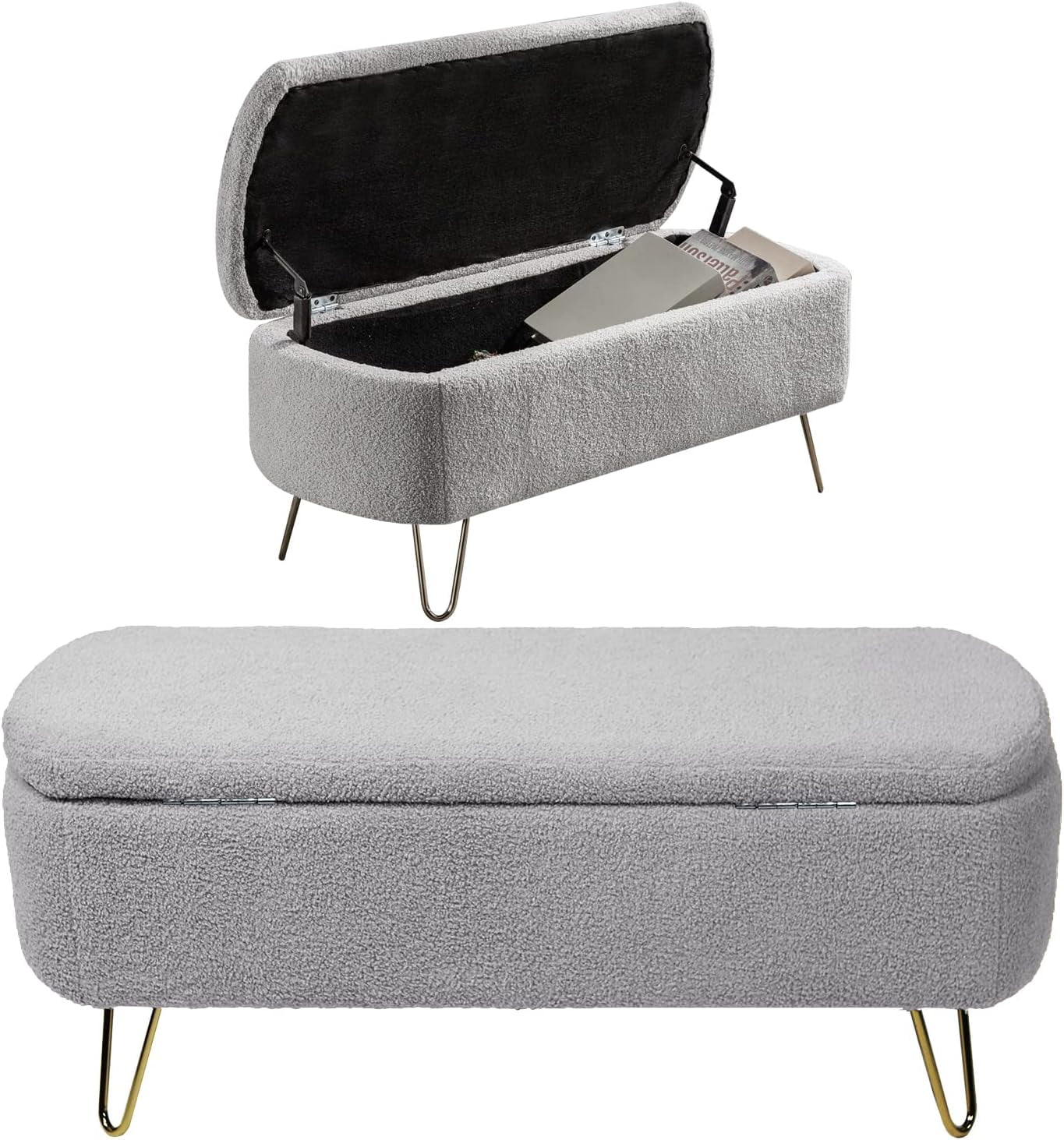 Teddy Bedroom Storage Benches End Of Bed 38.9" Faux Fur Ottoman Bench