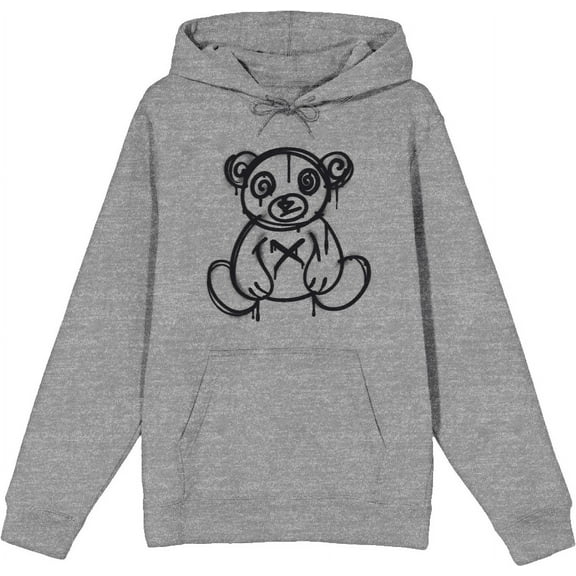 Teddy Black Graffiti Drips Adult Heather Gray Long Sleeve Hoodie-Small