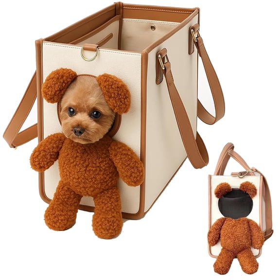 Teddy Carrier Bag for Dogs and Cats 2 in 1 Multifunctional Pet Handbag with Plush Furry Ears, Leash Clip & Peek Window, Suitable for Small Dogs And Cats.