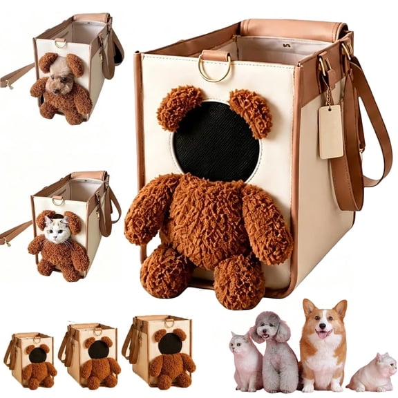 Teddy Carrier Bag for Dogs, Portable Kitten & Puppy Tote, Cute Brown Bear-Shaped Show Pet Shoulder Carrying Bags, Comfort Carriers for Small Cats Handbag for Outdoor Shopping Camping(S)