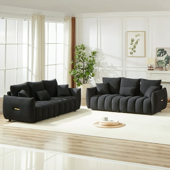 3 Seater + 3 Seater Combo Sofa Modern Living Room Sofa, Teddy Sofa, Wooden Frame, 6 Cushions, Apartment Sofa Furniture, Deep Couch for Living Room