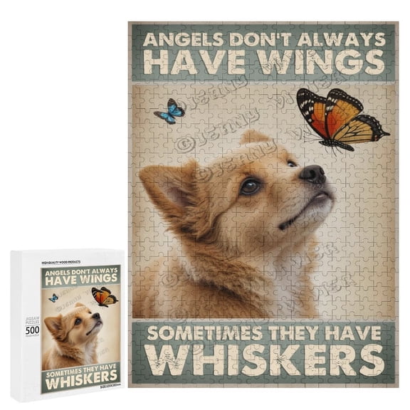 Teddy Dog With Butterfly 500 Piece Jigsaw Puzzle for Family Game Nights 500 Piece Jigsaw Puzzle for Adults Challenging Puzzle - Finished Puzzle Size is 20.5"x15.0"