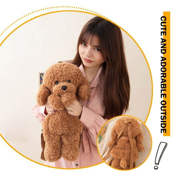 Teddy Dog Plush Backpack for Kids - Adorable Plush Animal Bookbag with Fleece Lining, Snack Pocket, and Adjustable Straps for School and Travel