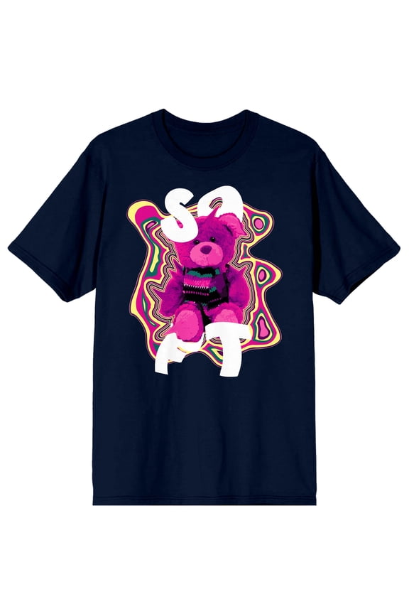 Teddy Drip Groovy Vibes Pink Bear Men's Navy Blue Short Sleeve Crew Neck Tee-Medium