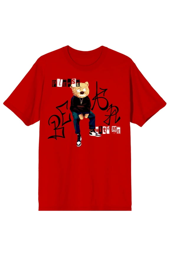 Teddy Drip Please Bear With Me Crew Neck Short Sleeve Red Men's T-shirt-XL