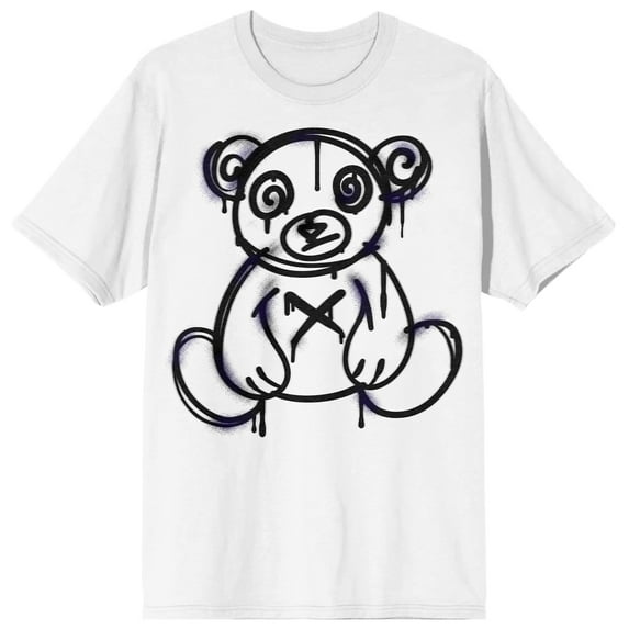 Teddy Drip Spray Painted Bear Graffiti Crew Neck Short Sleeve Men's White T-shirt-Medium