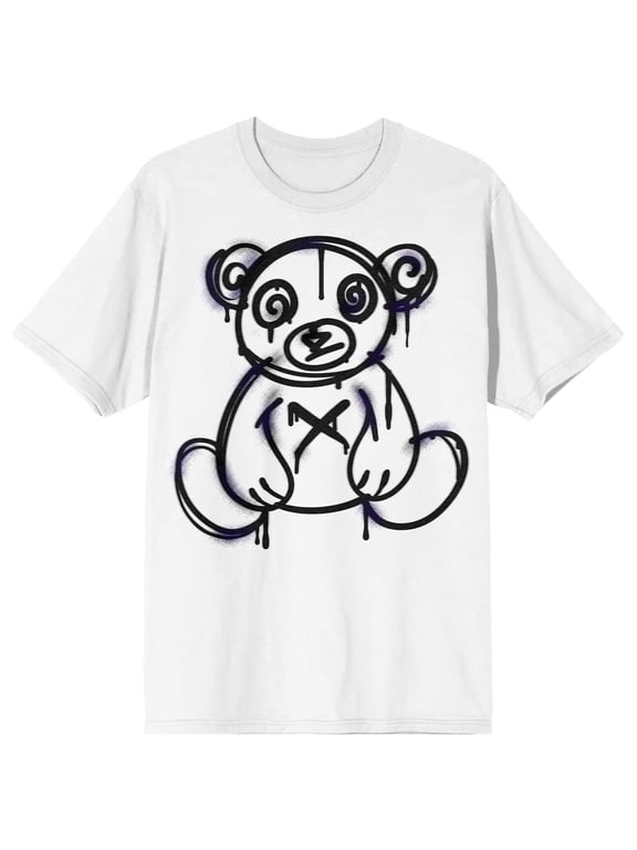 Teddy Drip Spray Painted Bear Graffiti Crew Neck Short Sleeve Men's White T-shirt-XXL