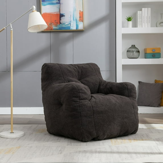 Teddy Fabric Bean Bag Chair for Adults & Kids, Lazy Bean Bag Sofa with Memory Foam & Soft Backrest for Bedroom, Living Room, Playroom, 39.37''x37.00''x27.56'', Bear 250lbs, Dark Gray