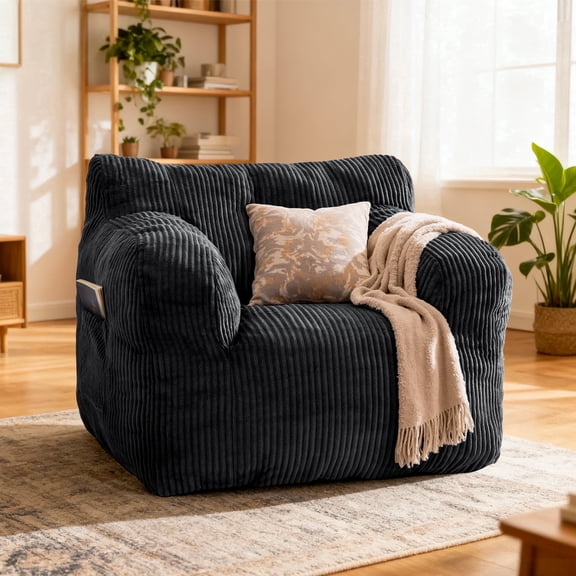 Foam Filled Bean Bag Chair, Plush Corduroy Lazy Sofa