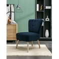 thumbnail image 1 of Teddy Fabric Button Accent Slipper Chair, Accent Armless Chair with Wooden Legs,Wooden Frame, Upholstered Slipper Chair For Dining Room, Living Room, Bedroom,Blue, 1 of 8