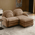 thumbnail image 1 of Teddy Fabric Cloud Loveseat Sofa - Curved Backrest with Lumbar Pillows, 2-Seater Modular Sectional Couch with Movable Ottoman & Double-Layer Cushion, Camel, 1 of 15