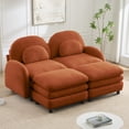 thumbnail image 1 of Teddy Fabric Cloud-like 2-Seat Sofa,Curved Backrest and Armrest with Curved Lumbar Pillows, Sectional 2 Seater Modular Couch with 2 movable Ottomans and Supportive Double-layer cushion,Orange, 1 of 5