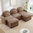 thumbnail image 1 of Teddy Fabric Cloud-like 3-Seat Sofa,Curved Backrest and Armrest with Curved Lumbar Pillows, Sectional 3 Seater Modular Couch with 2 movable Ottomans and Supportive Double-layer cushion, Camel, 1 of 4