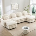 thumbnail image 1 of Teddy Fabric Cloud-like 4-Seat Sofa,Curved Backrest and Armrest with Curved Lumbar Pillows, Sectional 4 Seater Modular Couch with 2 movable Ottomans and Supportive Double-layer cushion, Beige White, 1 of 5