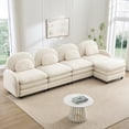 thumbnail image 1 of Teddy Fabric Cloud-like 4-Seat Sofa,Curved Backrest and Armrest with Curved Lumbar Pillows, Sectional 4 Seater Modular Couch with Movable Ottoman and Supportive Double-layer cushion, Beige White, 1 of 5