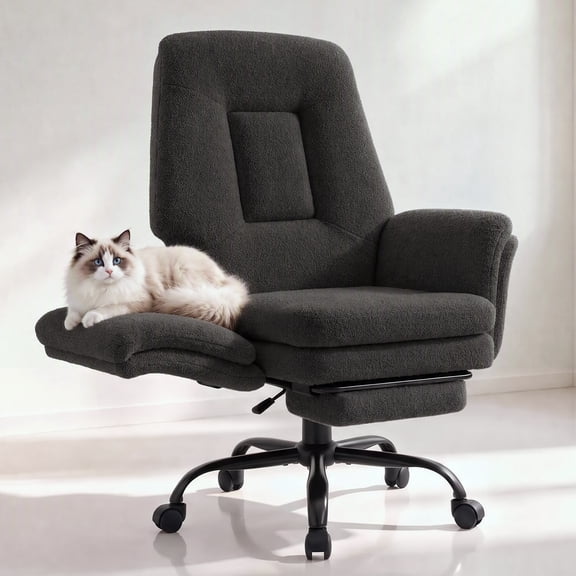 Teddy Fabric Criss Cross Office Chair with Footrest, 21.8" Wide Seat, Flip-Up Armrests, 135° Reclining Ergonomic Desk Chair with Lumbar Support for Home Office, Vanity & Gaming