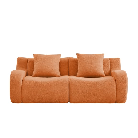 Teddy Fabric Loveseat, Boneless 2 Seater Sofa, Compact Small Space Couch, No Assembly, Orange