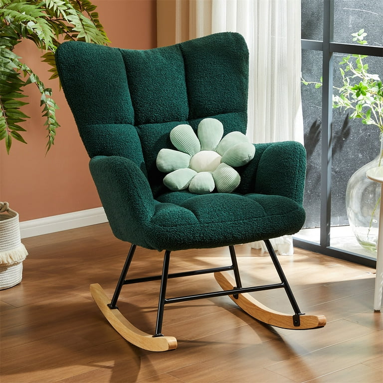 Teddy Fabric Rocking Chair Upholstered Accent Rocker Chair with High Backrest Accent Glider Rocker with Wood Metal Legs for Living Room Bedroom Walmart