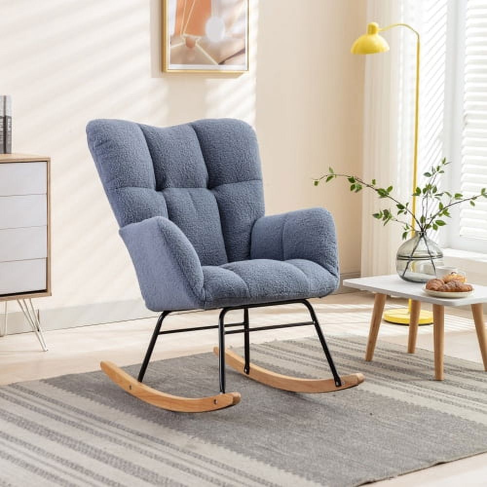COLAMY Upholstered Rocking Chair — Saucer Glider With Wood Base & Metal Legs, Grey, For Nursery Or Living Room