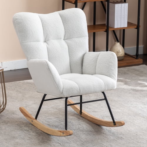 Teddy Fabric Rocking Gilder Nursery Chair For Living Room Indoor,Ivory