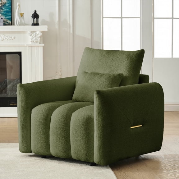 Modern fabric sofa 38.1" with pillow, suitable for apartment, office, living room and bedroom in army green