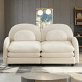 thumbnail image 1 of Teddy Fabric Soft Cloud-like Loveseat Sofa with Curved Backrest and Armrest, Curved Lumbar Pillows, Modular 2-Seater Couch with Supportive Double-Layer Cushion, Beige White, 1 of 11