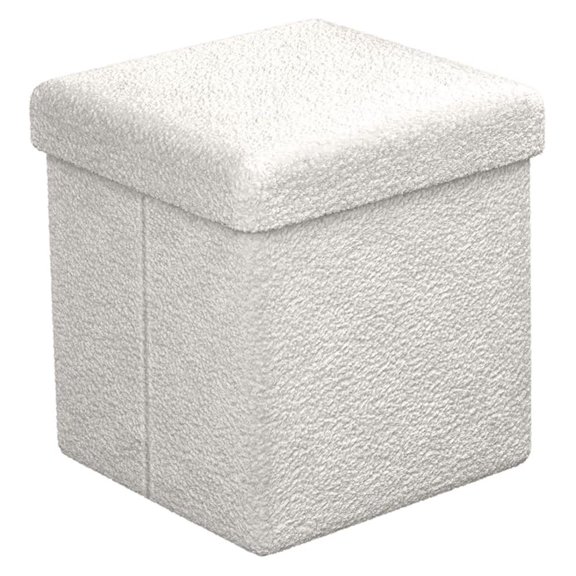 Teddy Fabric Storage Ottoman - 15 Inch Foldable Cube, Cozy Foot Rest Stool for Living Room Bedroom Dorm - Multipurpose Storage Seat with Lid