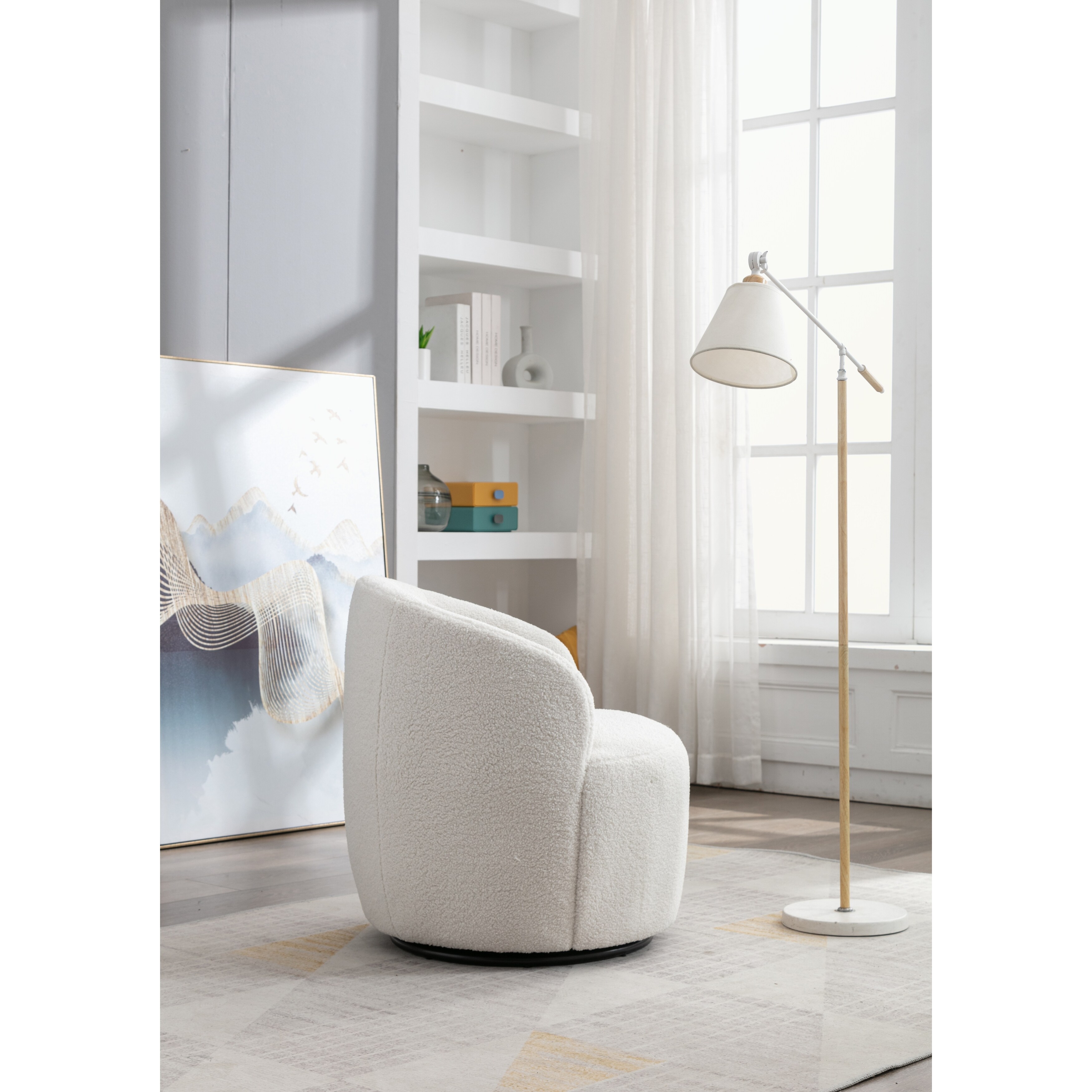 Teddy Fabric Swivel Accent Armchair Barrel Chair Ivory