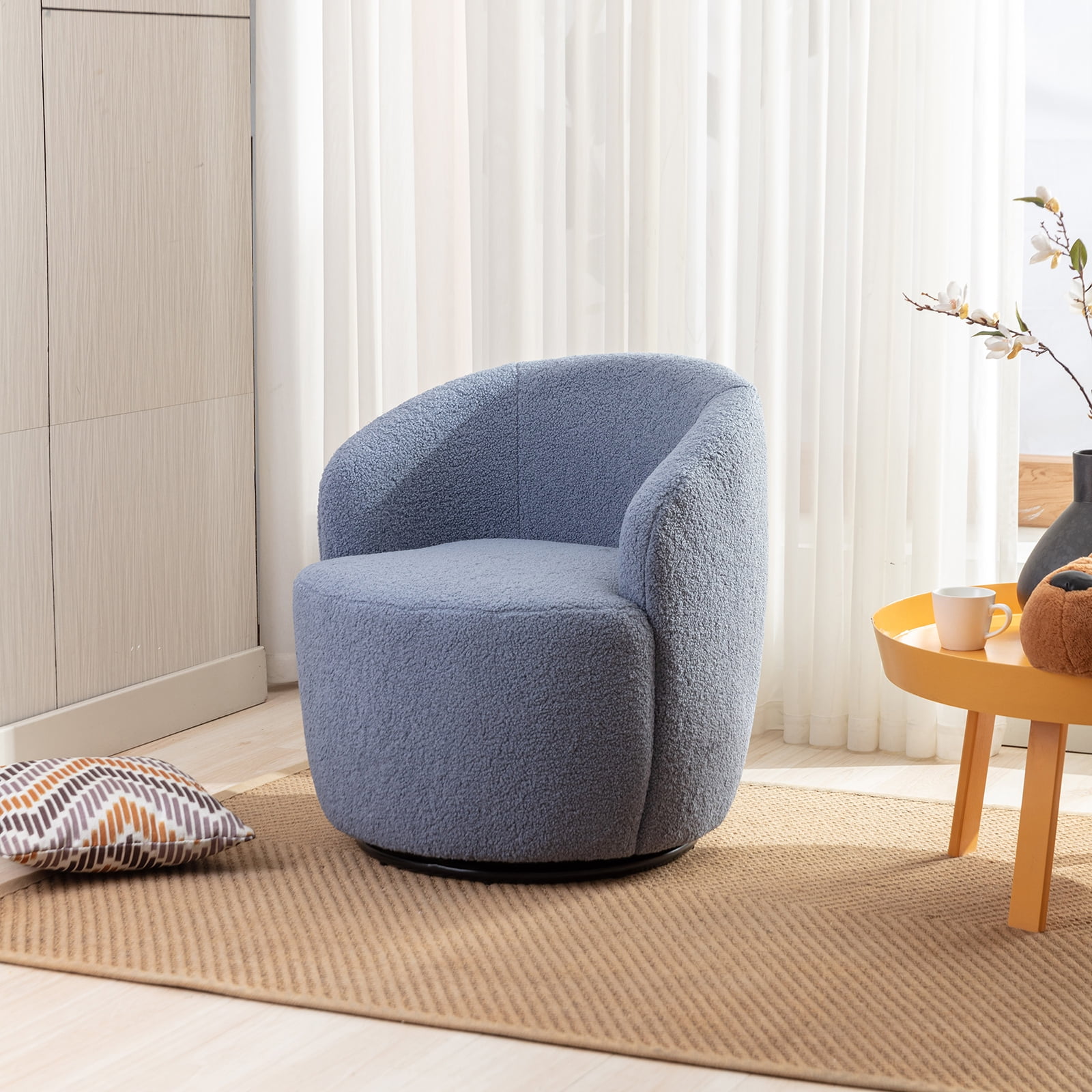 Teddy Fabric Swivel Barrel Chair Accent Armchair Comfy Round Sofa