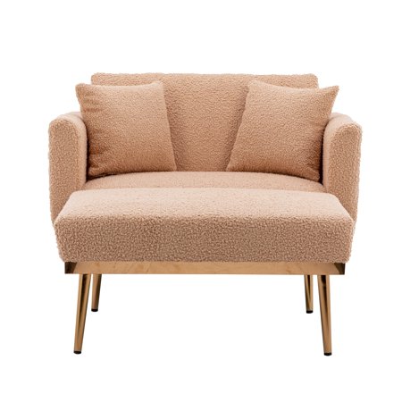 Teddy Fabric Upholstered Living Room Sleeper Sofa Chair With Rose Golden feet Camel