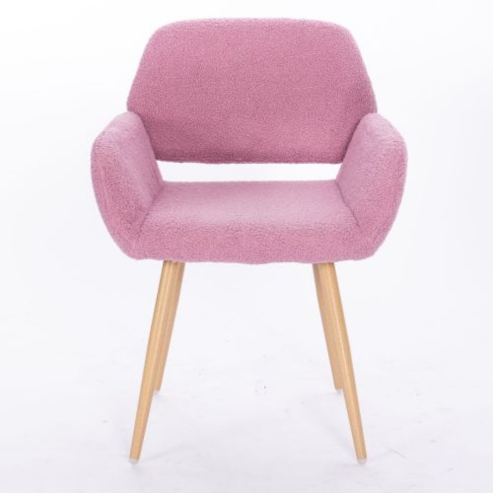 Teddy Fabric Upholstered Side Dining Chair with Metal Leg(Pink teddy