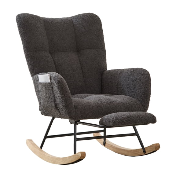 Teddy Fabric Wingback Glider Rocker with Ottoman,Rocking Chair with Side Pocket