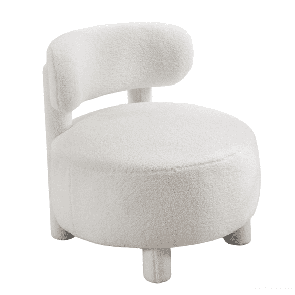 Teddy Fabric armless accent chair with curved backrest and solid wood legs upholstered chair slipper side chair for primary living space bedroom vanity room or reading room ,White