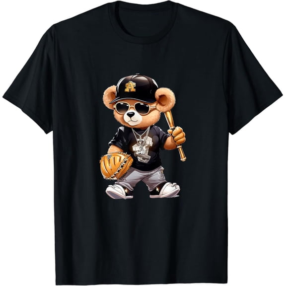 Teddy Fashion Bear Stylish Baseball Player Sport Graphic T-Shirt