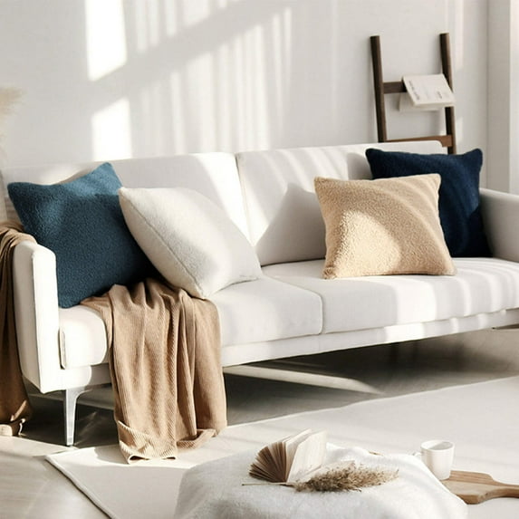 Set of 2 Teddy Faux Fluffy Solid Color Pillows (With or Without Inserts)