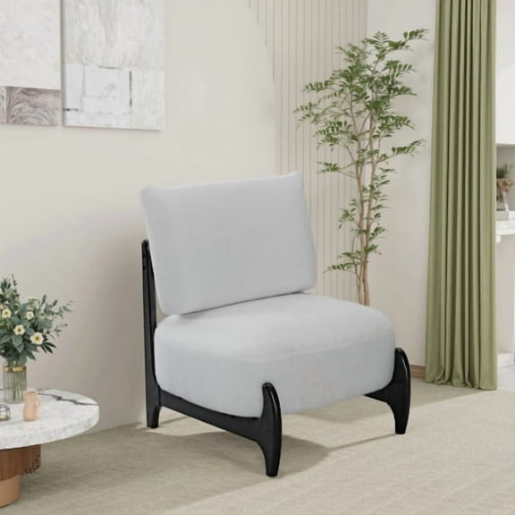 Teddy Fleece Accent Chair Retro Solid Wood Frame, Soft Plush Lazy Sofa Single Chair for Living Room Bedroom Reading Corner, White